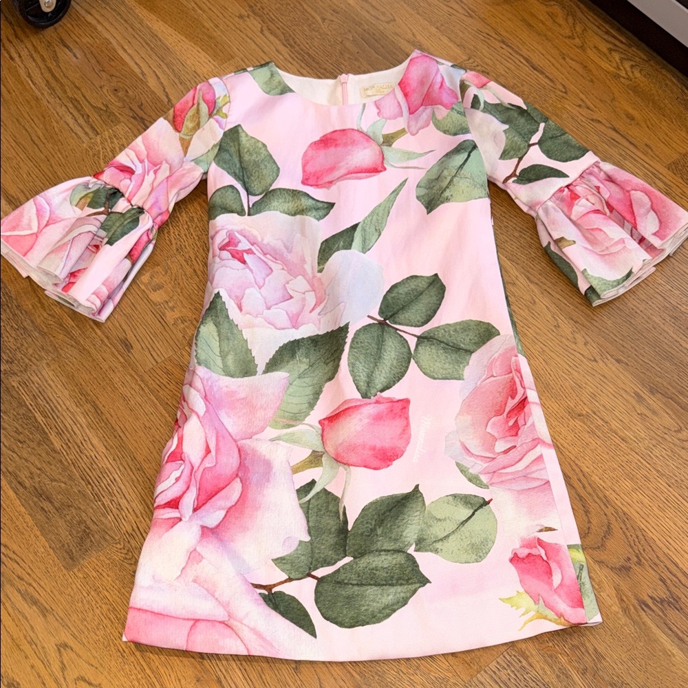 Girls Monnalisa Floral Pink Kids Dress sz 10
